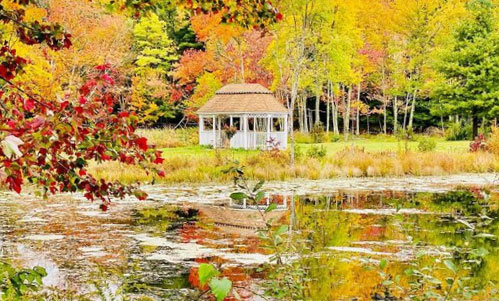 Outdoor event space with Gazebo and pond