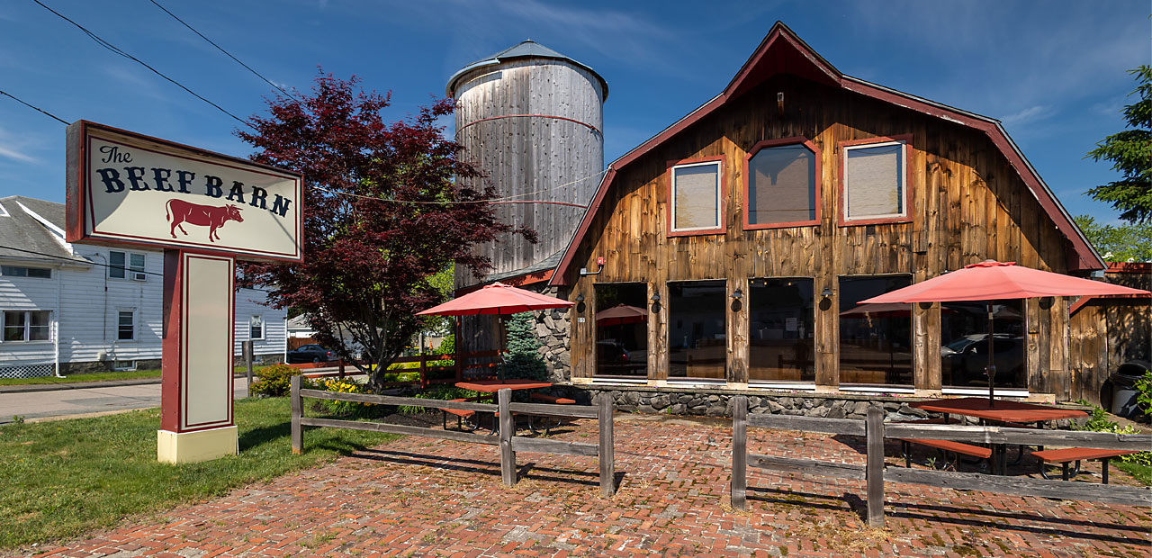 Outdoor patio and silo Beef Barn Bellingham MA