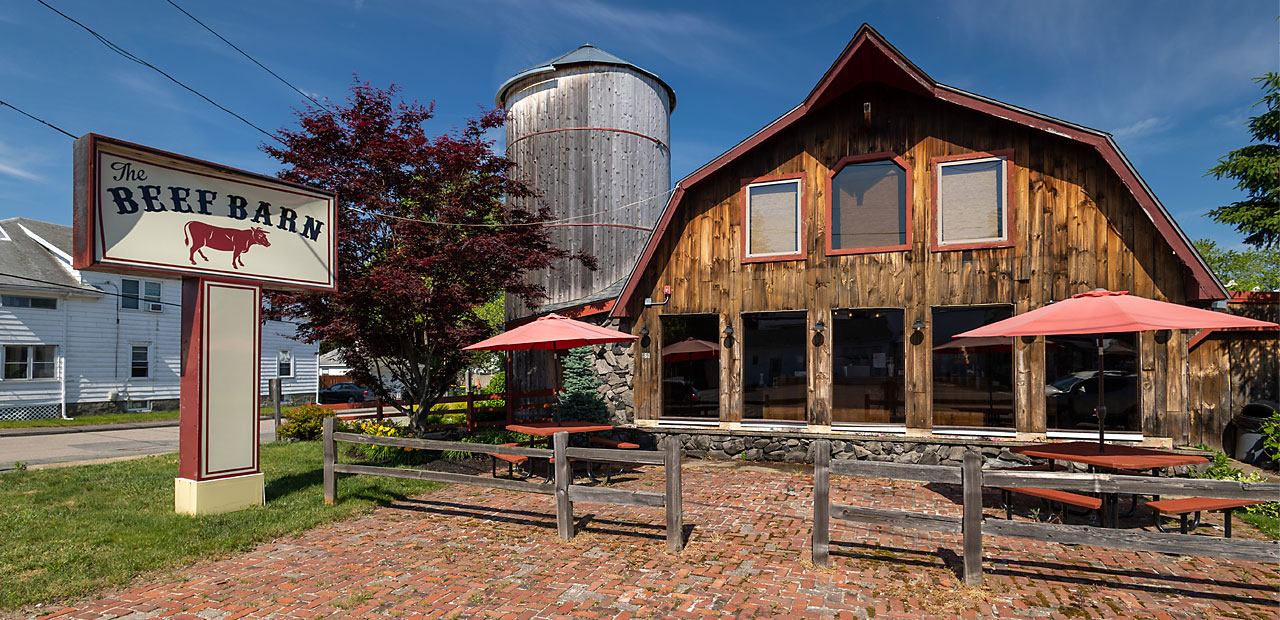Outdoor patio and silo Beef Barn Bellingham MA