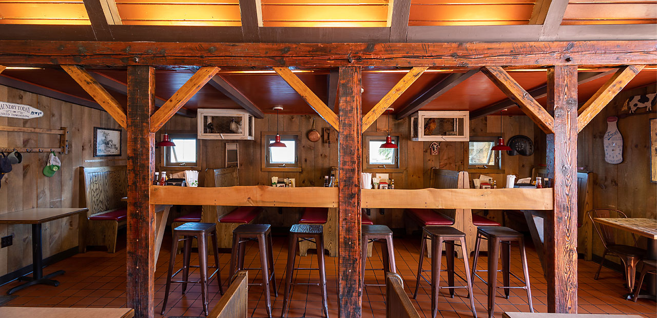 A view into the side dining room at Beef Barn