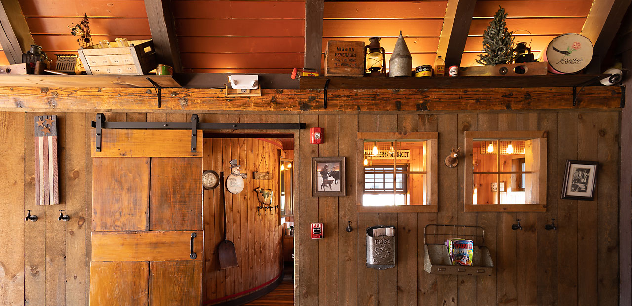 Sliding barn door outside of the side dining area