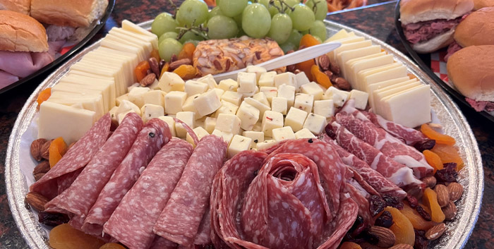 Delicious catering from Beef Barn includes cheese and charcuterie platters